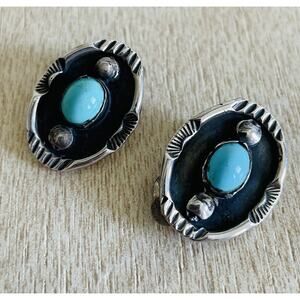 Sterling Silver Turquoise Shadow Box Clip On Earrings